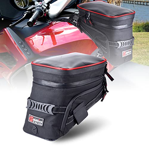 Goldfire Motorcycle Tank Bag Expandable ADV Gas Oil Fuel Tank Saddle Bag with Strong Strap Mount Water Resistant Motorcycle Storage Bag(Red Piping) - Image 1