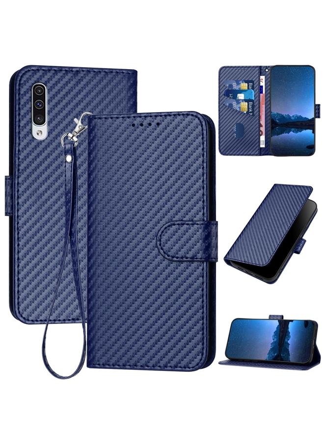 S-TOP Case For Samsung Galaxy A50 / A50s YX0070 Carbon Fiber Buckle Leather Phone Case with Lanyard - Image 1
