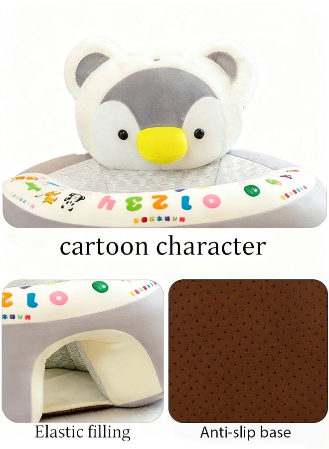 Berma Baby كرسي دعم للأطفال، أريكة كرتونية، كراسي جلوس تعليمية لطيفة، كرسي جلوس للأطفال، واقي للرأس، كرسي هزاز للأطفال، مقاعد أرضية للأطفال (بطريق رمادي) - Image 3