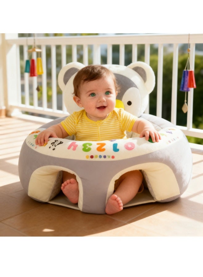 Berma Baby كرسي دعم للأطفال، أريكة كرتونية، كراسي جلوس تعليمية لطيفة، كرسي جلوس للأطفال، واقي للرأس، كرسي هزاز للأطفال، مقاعد أرضية للأطفال (بطريق رمادي) - Image 4