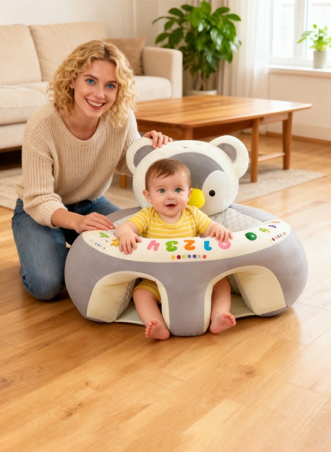 Berma Baby كرسي دعم للأطفال، أريكة كرتونية، كراسي جلوس تعليمية لطيفة، كرسي جلوس للأطفال، واقي للرأس، كرسي هزاز للأطفال، مقاعد أرضية للأطفال (بطريق رمادي) - Image 5