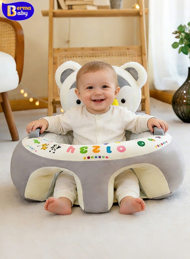Berma Baby كرسي دعم للأطفال، أريكة كرتونية، كراسي جلوس تعليمية لطيفة، كرسي جلوس للأطفال، واقي للرأس، كرسي هزاز للأطفال، مقاعد أرضية للأطفال (بطريق رمادي) - Image 1
