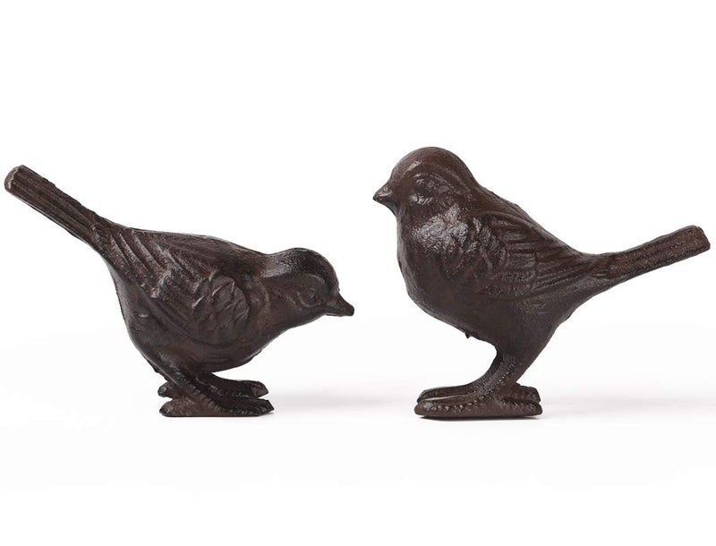 BRASSTAR BRASSTAR Rustic Cast Iron Bird Statue Farmhouse Home Garden Decor Collectible Figurines Gift Replica Rust Color a Pair of Birds PTZD053 