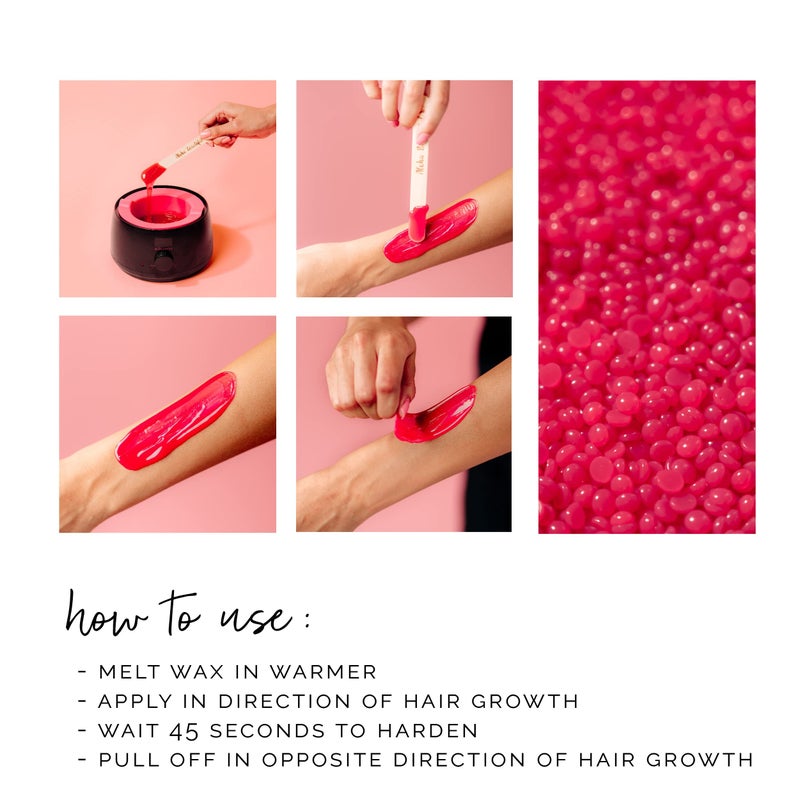 KoluaWax Hard Wax Beads for Hair Removal â€“ Coarse Hair Formula â€“ Face, Brazilian, Underarm, Back Chest, Bikini Waxing â€“ Dragon Fruit & Hibiscus, 1lb Refill for Wax Warmers & 10 Applicator Sticks - Image 4