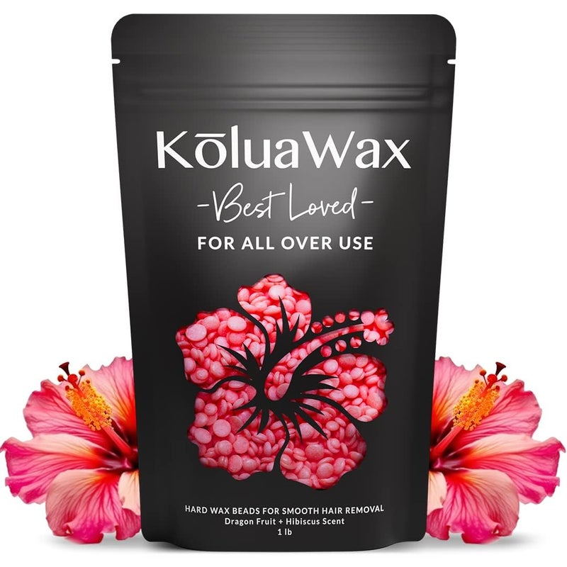KoluaWax Hard Wax Beads for Hair Removal â€“ Coarse Hair Formula â€“ Face, Brazilian, Underarm, Back Chest, Bikini Waxing â€“ Dragon Fruit & Hibiscus, 1lb Refill for Wax Warmers & 10 Applicator Sticks - Image 1