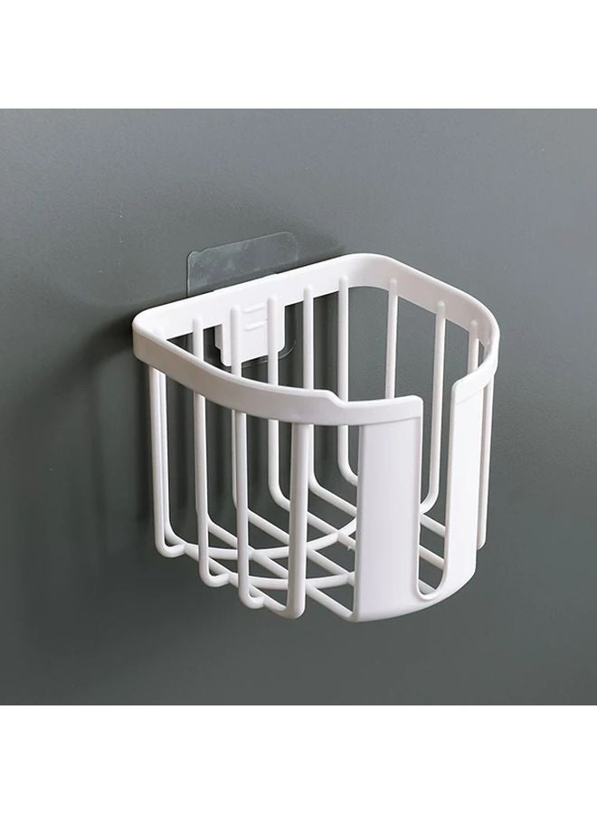 White Wall Mounted No Drill Bathroom Tissue Holder and Storage Basket - Image 1