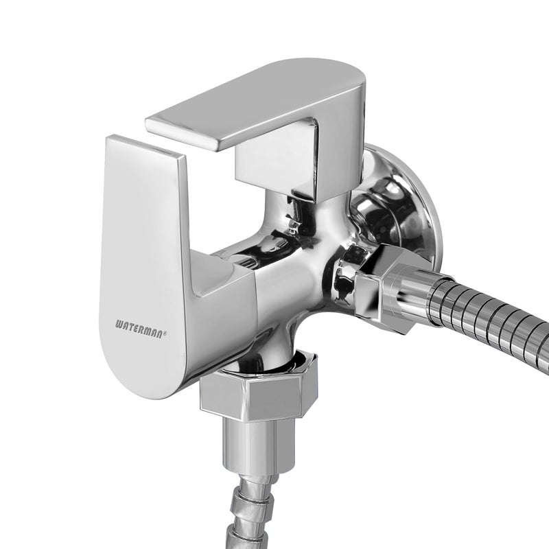 Waterman Leo Angle Cock Valve 2 Way With Wall Flange Brass Chrome Finish Wall Mounted 2in1 Angle Valve For Bathroom Toilet Washing Machine Geyser RO Health Faucet Jet Spray 2