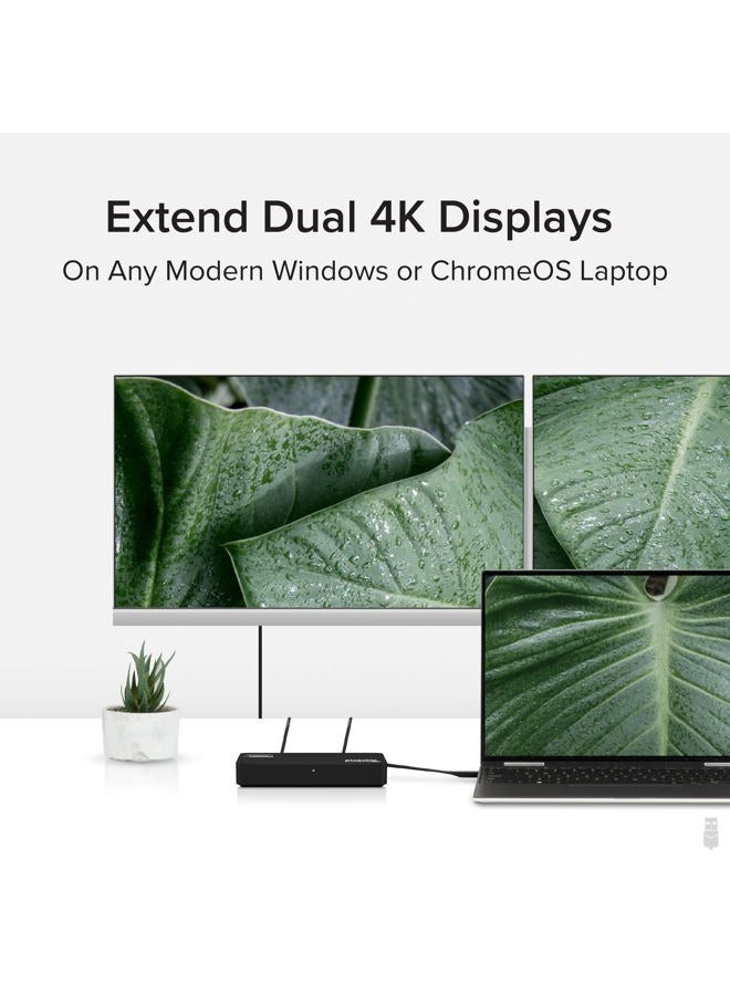 Plugable 4K DisplayPort and HDMI Dual Monitor Adapter with Ethernet for USB 3.0 and USB-C, Compatible with Windows - Image 2