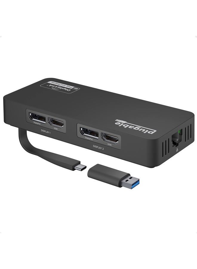 Plugable 4K DisplayPort and HDMI Dual Monitor Adapter with Ethernet for USB 3.0 and USB-C, Compatible with Windows - Image 1