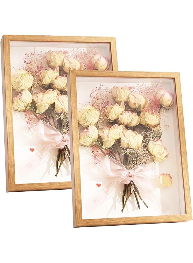erorex 2Pcs Shadow Box Frame Display Case 8X10 Inch Shadow Box Picture Frame 3D Picture Frame Display Case Deeper 3Cm For Medals Diy Crafts Wedding Souvenir Wood Color 8X10 Inch - Image 1