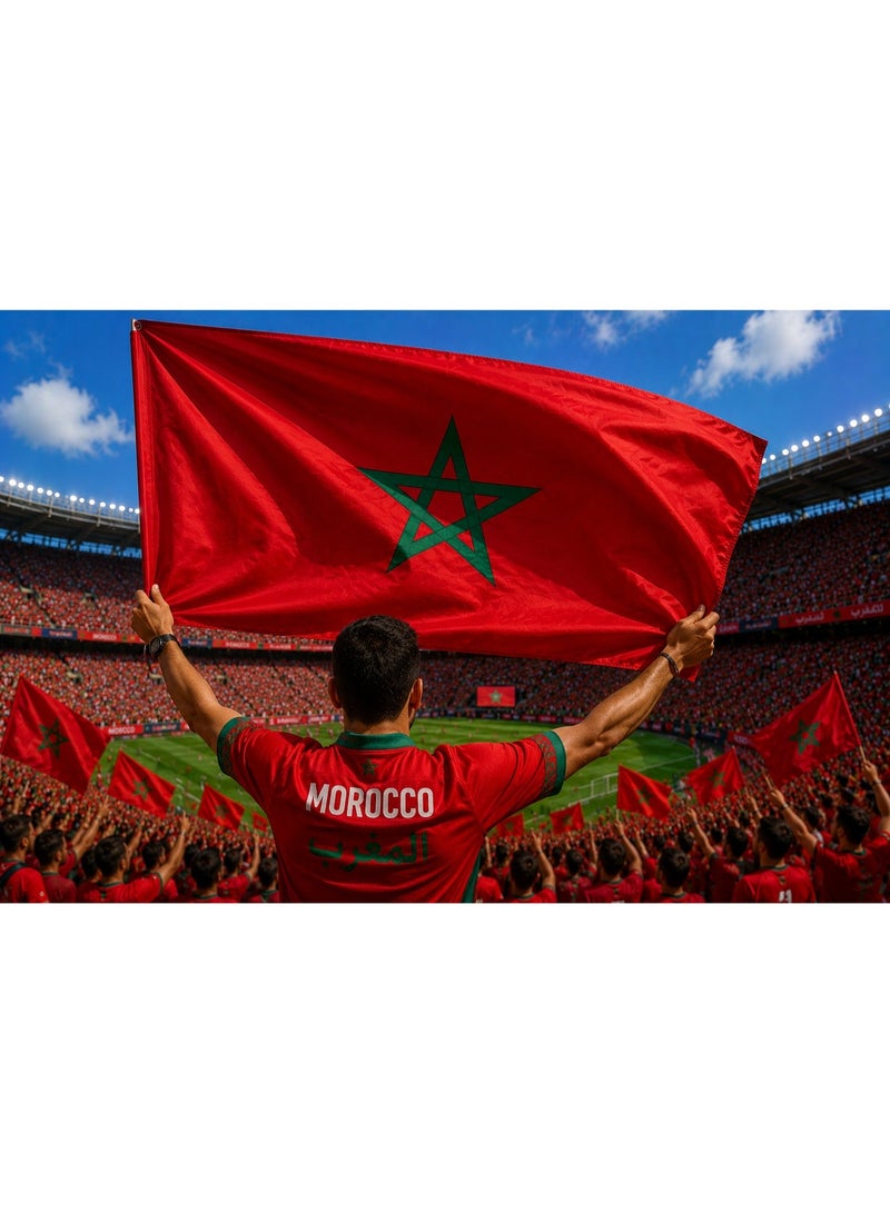 موان علم المغرب مطبوع وجهين فاخر مقاس 90 × 150 سم مع سارية - بوليستر عالي الجودة - أعلام دول للتشجيع والفعاليات - Image 2