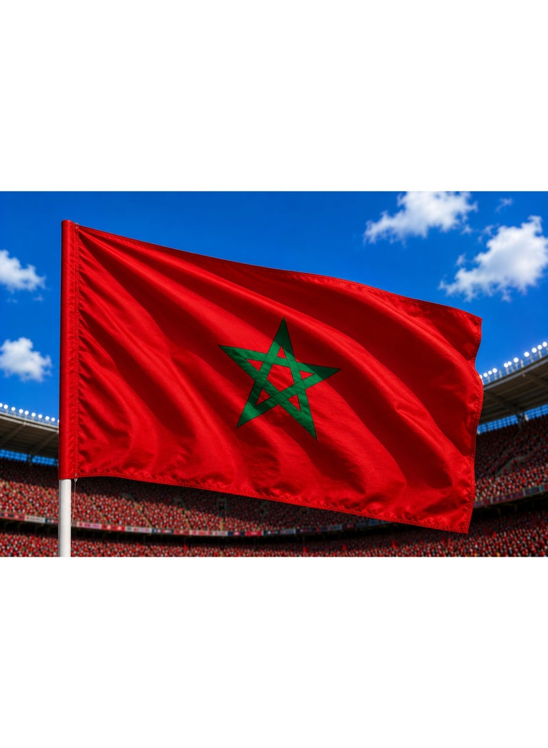 موان علم المغرب مطبوع وجهين فاخر مقاس 90 × 150 سم مع سارية - بوليستر عالي الجودة - أعلام دول للتشجيع والفعاليات - Image 1