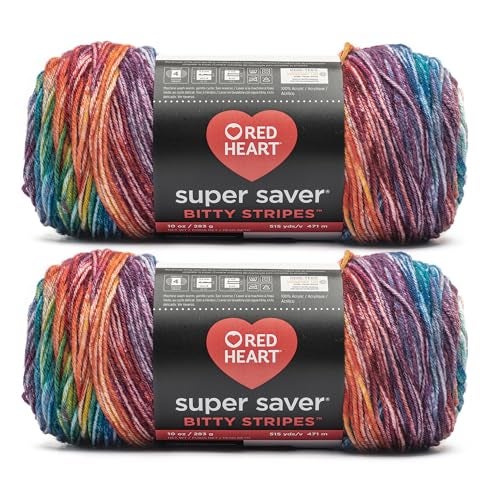 Red Heart Super Saver Bitty Stripe Crayon Box Yarn  2 Pack of 10oz283g  100 Acrylic  4 Worsted Medium  515 Yards  KnittingCrochet