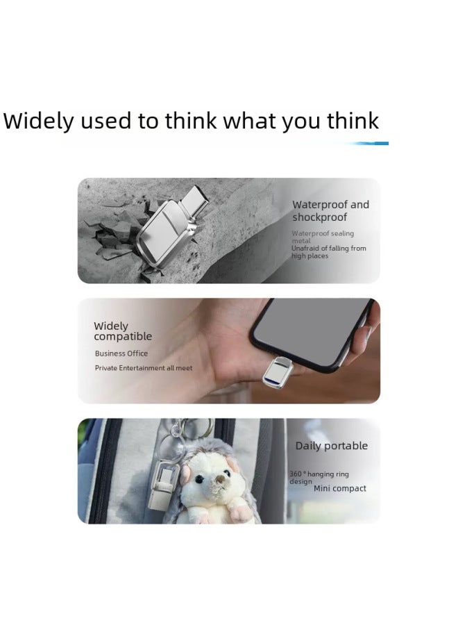 High-speed Dual-interface TypeC Mobile Phone Computer Dual-purpose U Disk 128g Large Capacity Metal Rotating 64G Lettering USB Disk-Color:Silver-Capacity:USB3.0 128G  - Image 4