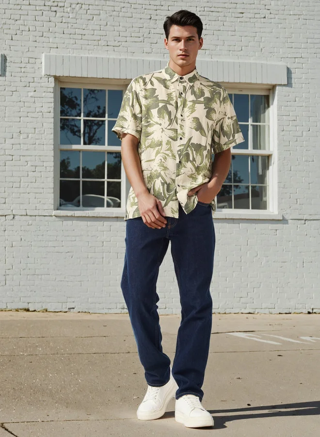 Lee Cooper Lee Cooper Regular Fit Floral Print Slub Shirt