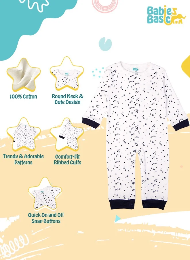 Babies Basic 100% Cotton Printed Long Sleeves Jumpsuit/Romper/Sleepsuit For Babies