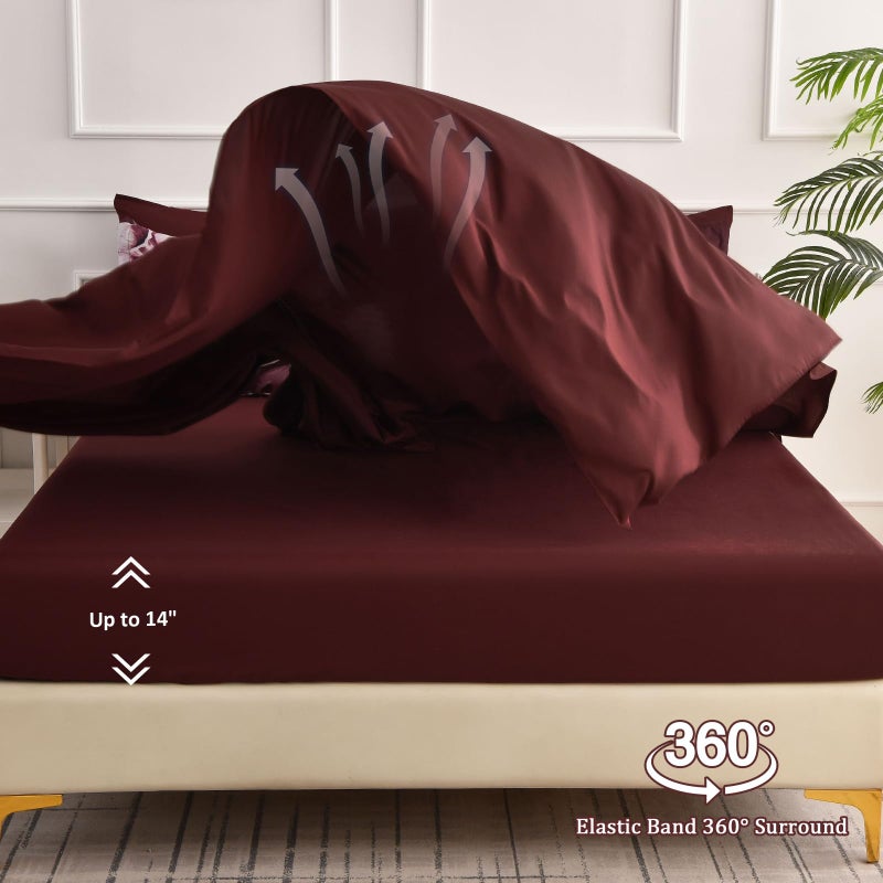 Luxudecor Burgundy Floral Comforter Set King Size 7 Piece, Flower Bed in a Bag, Elegant Comforter Bedding Set for All Season (Burgundy, 104"x90") - Image 5