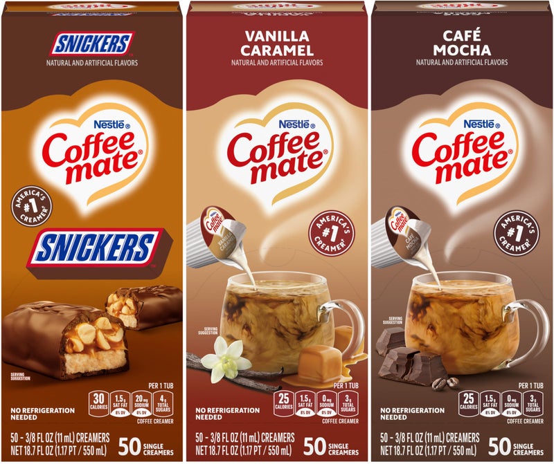 Coffee Mate Nestle Coffee mate Liquid Coffee Creamer Singles Variety Pack Snickers Vanilla Caramel Cafe Mocha 50 Ct Box Pack of 3 - Image 3