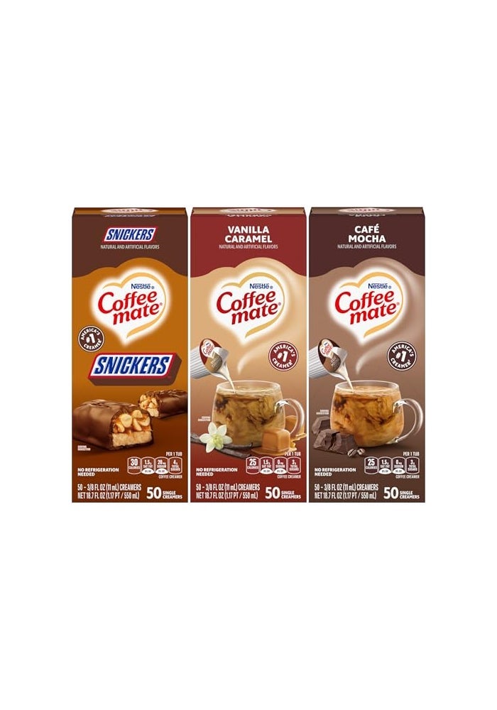 Coffee Mate Nestle Coffee mate Liquid Coffee Creamer Singles Variety Pack Snickers Vanilla Caramel Cafe Mocha 50 Ct Box Pack of 3 - Image 1