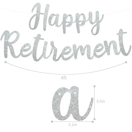 BEISHIDA Silver Glitter Happy Retirement Banner PreStrung Banner Decoration for Women Man Party Supplies - Image 5