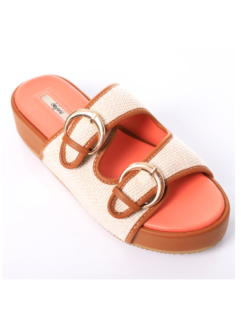 DejaVu Double Circular Buckles Textured Bi-Toned Slippers  - Image 5