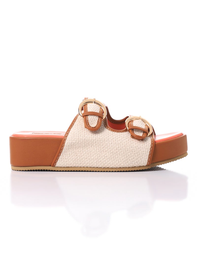 DejaVu Double Circular Buckles Textured Bi-Toned Slippers  - Image 2