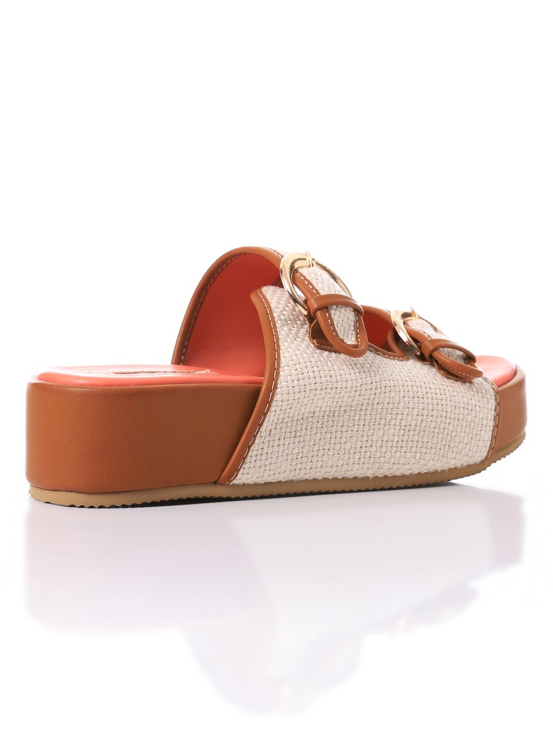 DejaVu Double Circular Buckles Textured Bi-Toned Slippers  - Image 3
