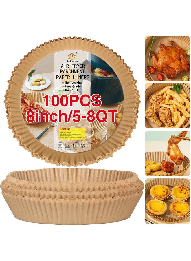 ReLuien Air Fryer Paper Liners, 100PCS Non-stick Oil Resistant Air Fryer Parchment Paper Liners, 8 Inch Air Fryer Liners Disposable, Round Airfryer Liners for 5-8QT Air fryer, Baking, Roasting Microwave - Image 1