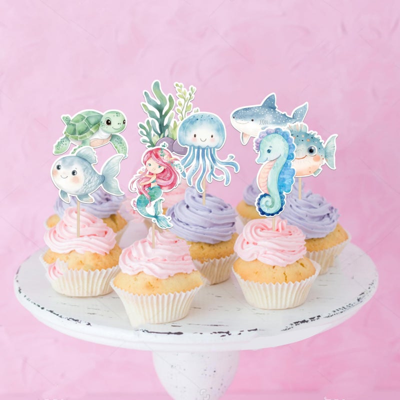 Rsstarxi 40 Pack Ocean Animal Cupcake Toppers Cartoon Jellyfish Mermaid Cupcake Picks Under the Sea Theme Cupcake Decorations for Baby Shower Kids Birthday Party Cake Decorations - Image 5