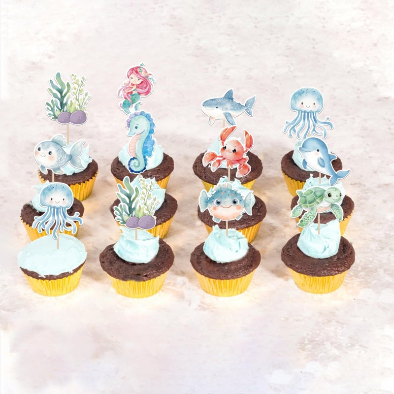 Rsstarxi 40 Pack Ocean Animal Cupcake Toppers Cartoon Jellyfish Mermaid Cupcake Picks Under the Sea Theme Cupcake Decorations for Baby Shower Kids Birthday Party Cake Decorations - Image 4