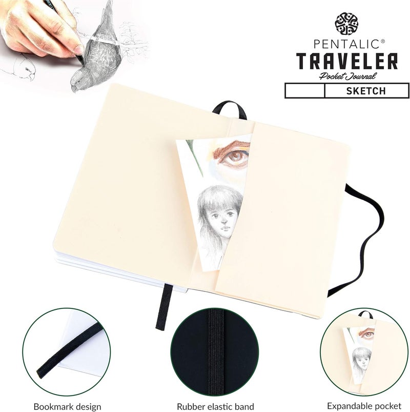 Pentalic Traveler Pocket Sketchbook Journal - 4" x 6", 160 Pages, Black - Image 5