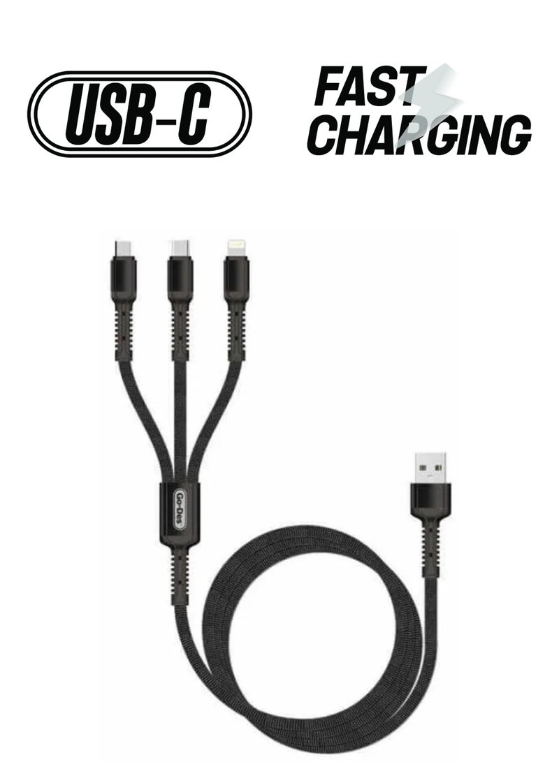 Go-Des 3in1 Fast charging Data cable type C ios and Micro Usb 3A, 1.2M GD-UC511 - Image 1