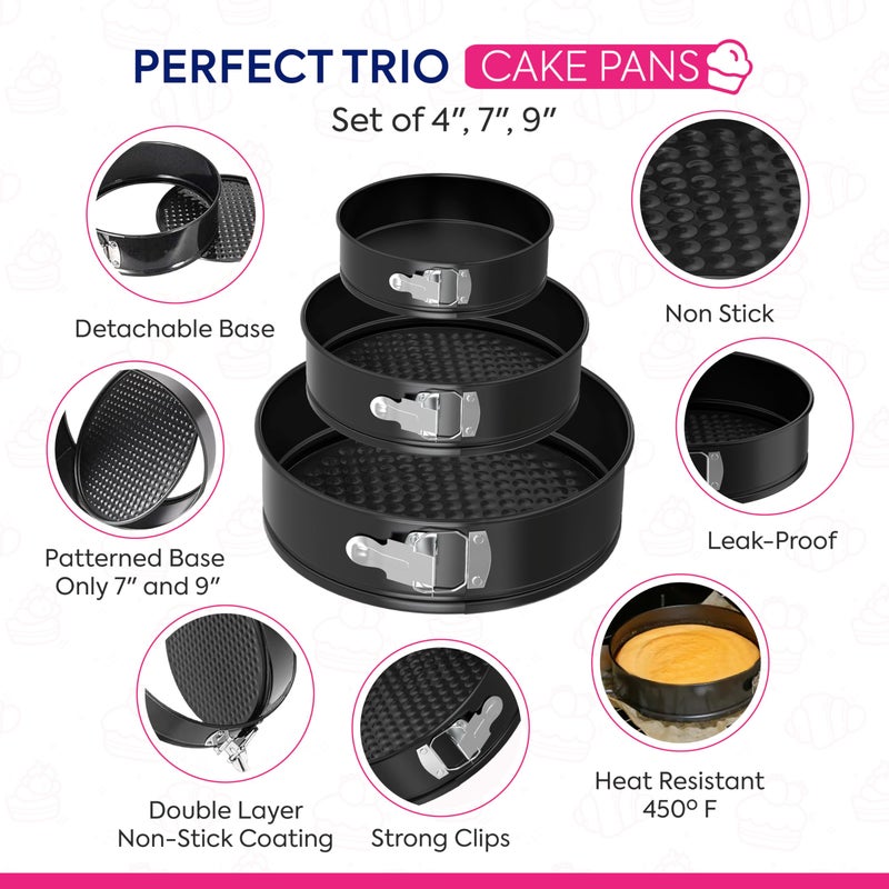 Riccle 148PCs Cake Pan Set for Baking, 3 Non-Stick Springform Pan Set (4, 7, 9 Inches), Cake Decorating Kit, Piping Bags and Tips Set, Cake Leveler, Multi-functional Leak-Proof CheeseCake Pan - Image 3