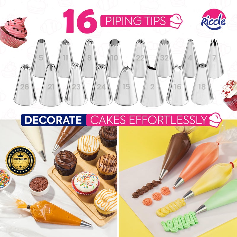 Riccle 148PCs Cake Pan Set for Baking, 3 Non-Stick Springform Pan Set (4, 7, 9 Inches), Cake Decorating Kit, Piping Bags and Tips Set, Cake Leveler, Multi-functional Leak-Proof CheeseCake Pan - Image 4