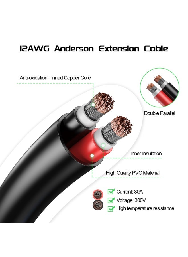 بطارية الطاقة كابل تمديد Anderson بطول 10 قدماً (12AWG)، نحاس مُقصدِر مع غلاف من PVC، سعة 30 أمبير - مخصص للألواح الشمسية والمركبات الترفيهية (RVs) - Image 4