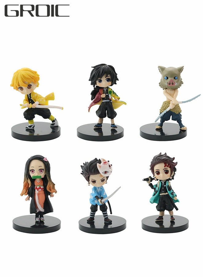 GROIC 6Pcs Demon Slayer Mini Figures Set Cake Topper for Children's Birthday Cake Theme Party Supplies Home Office Collectible Decoration  3inch - Image 1