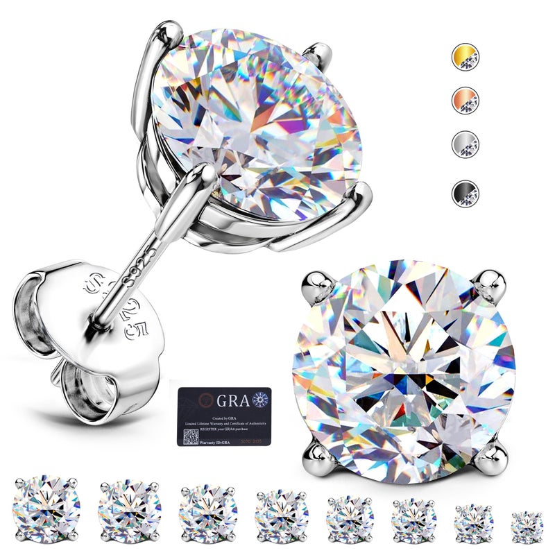 GEMQUEEN Moissanite Stud Earrings : 18K White Gold Plated Solid 925 Sterling Silver Earring Hypoallergenic Dainty Flat Back Stud Earrings Jewelry for Women Men D Color VVS1 Clarity 1.2ct - Image 1