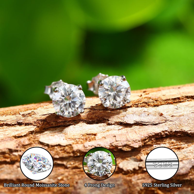 GEMQUEEN Moissanite Stud Earrings : 18K White Gold Plated Solid 925 Sterling Silver Earring Hypoallergenic Dainty Flat Back Stud Earrings Jewelry for Women Men D Color VVS1 Clarity 1.2ct - Image 5