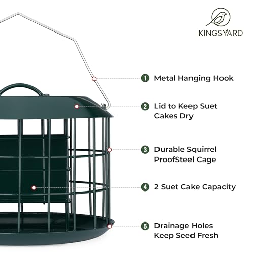 Kingsyard Squirrel Proof Suet Feeder, Cage Bird Feeders for Outdoors Hanging, All Metal, Double Suet Cake Capacity, Tray & Weatherproof, Green - Image 4