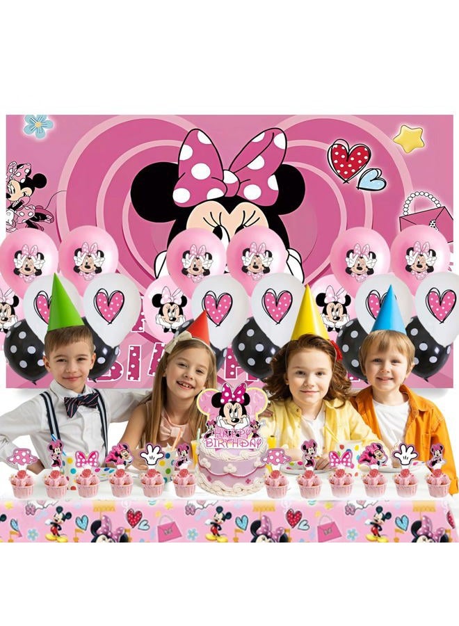 EBWHOLE Cute Birthday Party Decorations, Party Supplies Include Birthday Cake Toppers, Tablecloth, Backdrop, Balloons, Cartoon Party Celebrate Supplies - Image 3