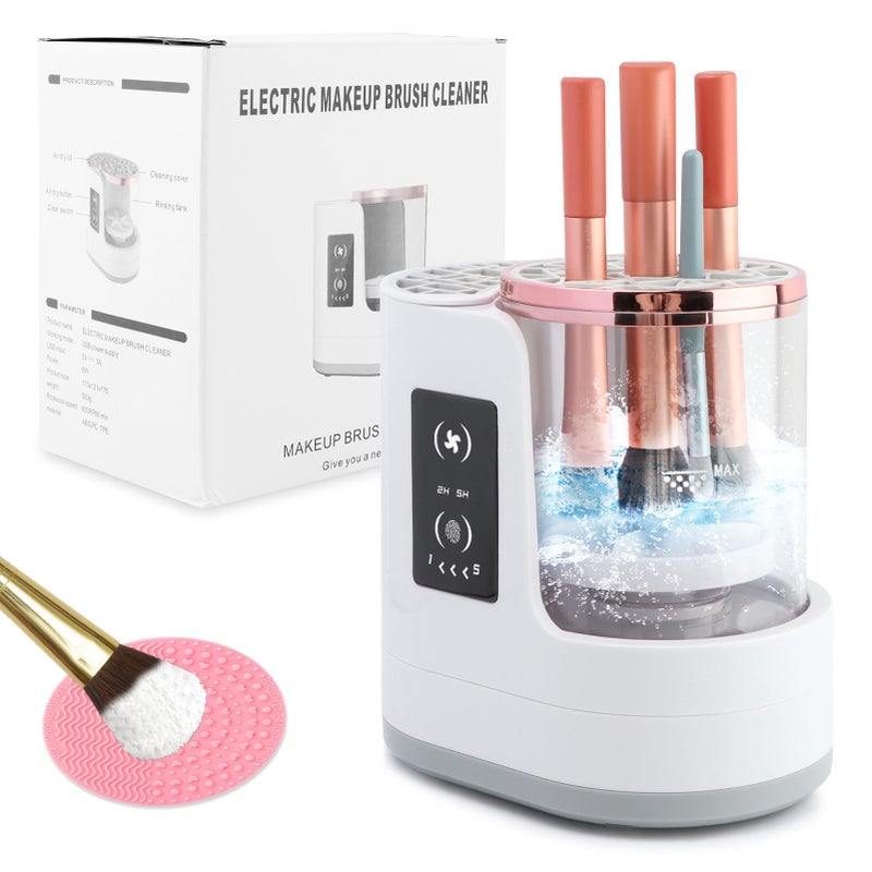 Ranjaner Electric Makeup Brush Cleaner Machine, 3 in 1 Automatic Makeup Brush Cleaner with Brushes Dryer for All Size Beauty Brushes Set(White,Size:6.8inch) - Image 1