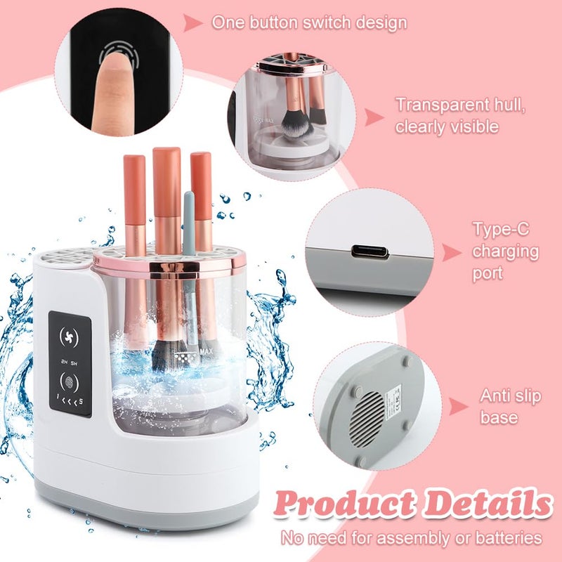 Ranjaner Electric Makeup Brush Cleaner Machine, 3 in 1 Automatic Makeup Brush Cleaner with Brushes Dryer for All Size Beauty Brushes Set(White,Size:6.8inch) - Image 4