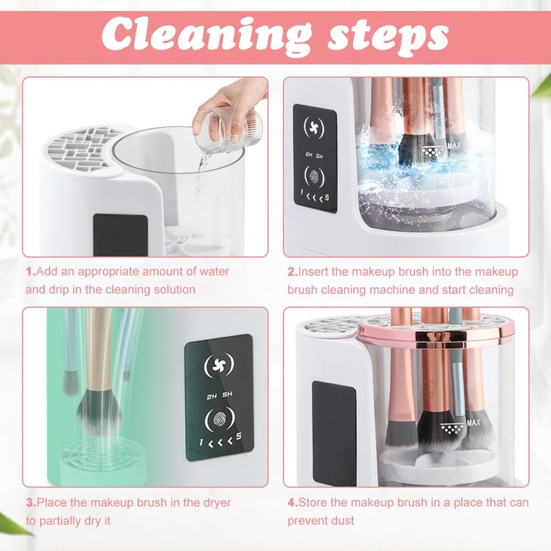 Ranjaner Electric Makeup Brush Cleaner Machine, 3 in 1 Automatic Makeup Brush Cleaner with Brushes Dryer for All Size Beauty Brushes Set(White,Size:6.8inch) - Image 5