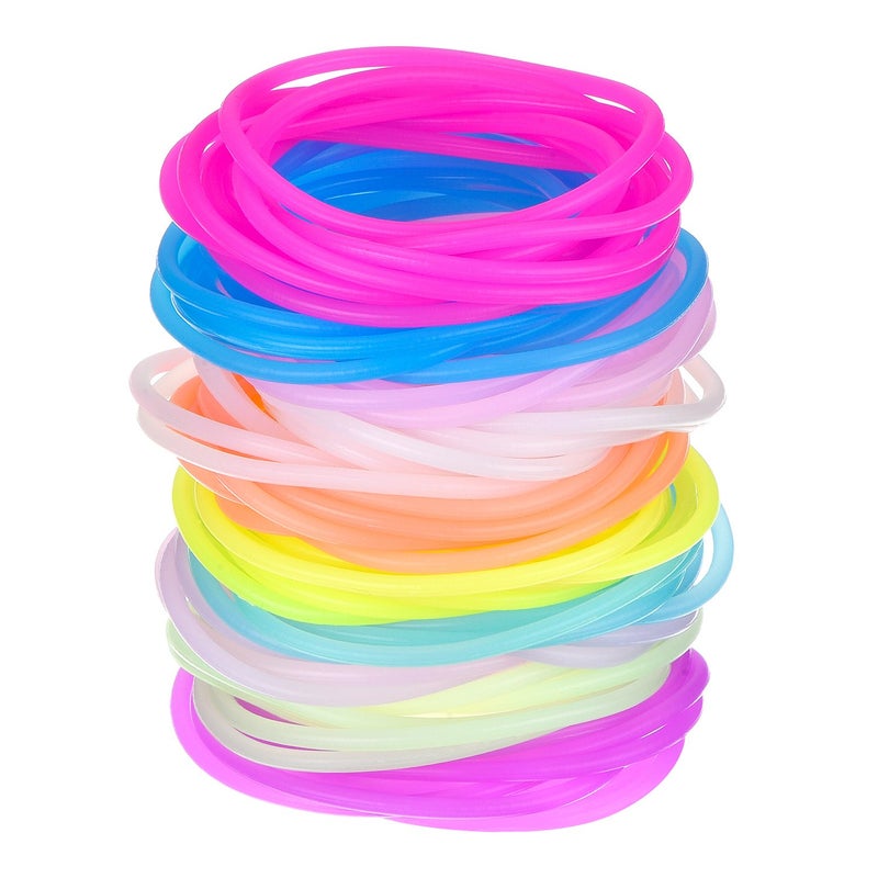 Hotop 100 Pcs 80s Multicolor Silicone Jelly Bracelets Rainbow Glow Neon Stretchable Gel Gummy Rubber Bracelets Hair Ties 80s Party Favor for Adults Women - Image 2