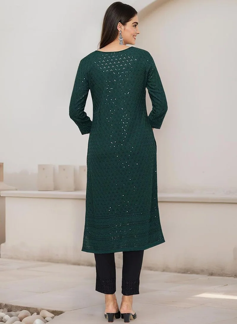ISHIN  WOMEN Green Rayon Kurta for Women | Best Price UAE