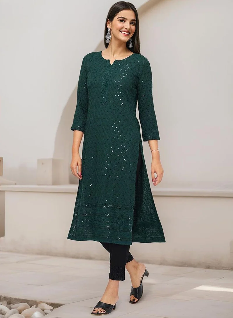 WOMEN Green Rayon Kurta