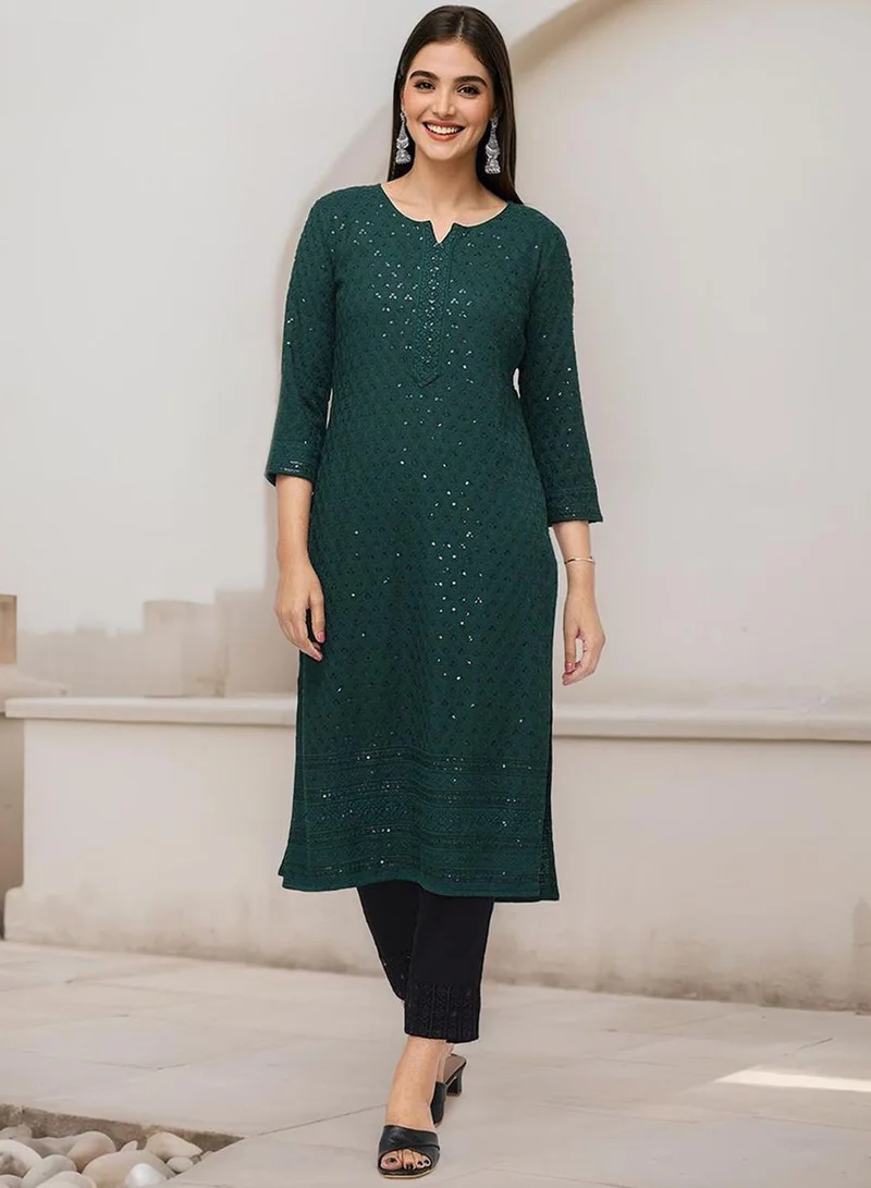 ISHIN  WOMEN Green Rayon Kurta for Women | Best Price UAE