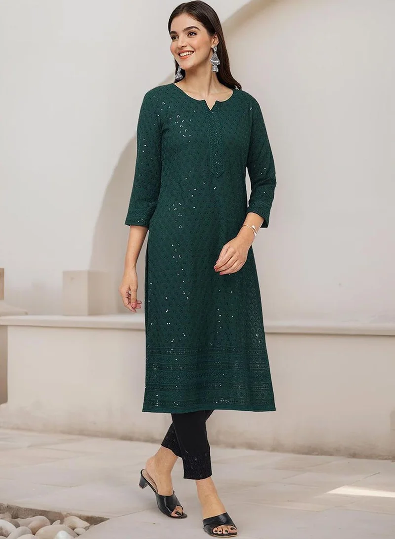 ISHIN  WOMEN Green Rayon Kurta for Women | Best Price UAE