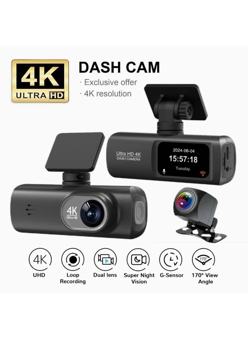 كاميرا الداش V22 مسجَّل طريق السيارة بدقة فائقة 4K - تسجيل مزدوج أمامي وخلفي، واي فاي/جي بي إس لتتبع مسار القيادة - Image 1
