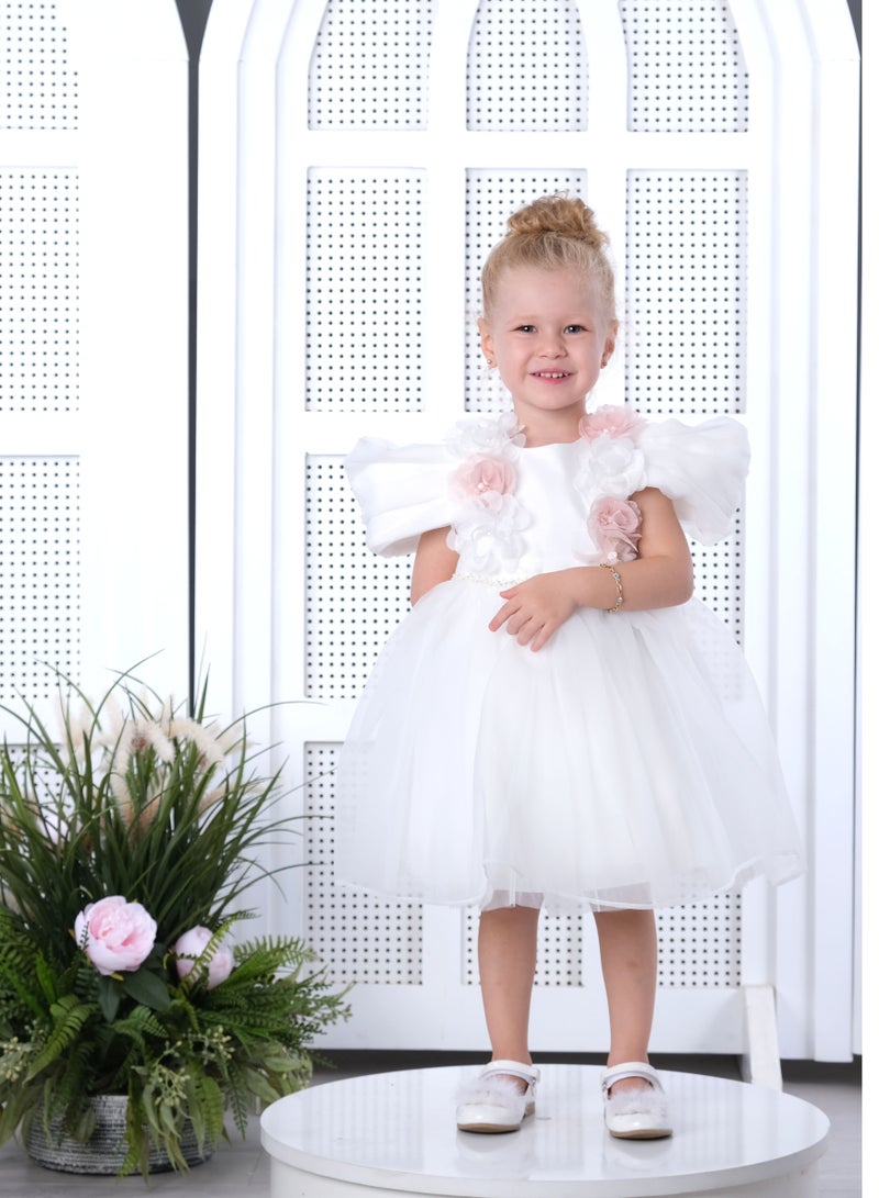 فيا بامبينو فستان أطفال بالورود - أبيض - خيار ساحر للأميرات الصغيرات3156 - Image 1